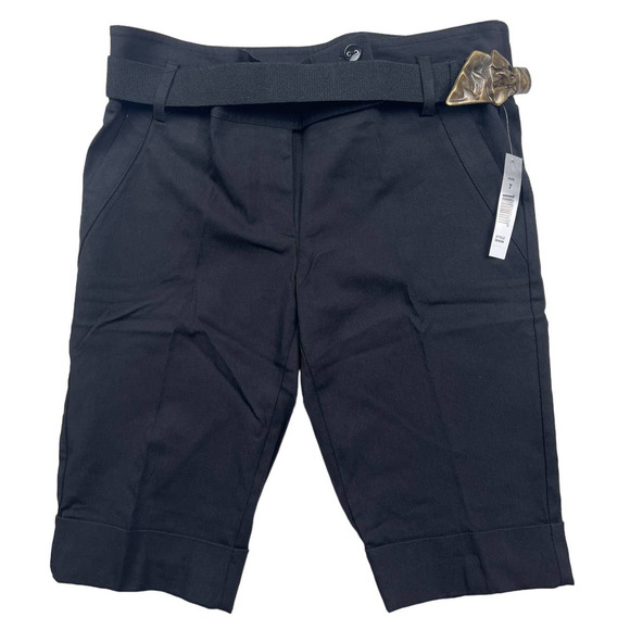 Courtenay Junior SMALL Sz 5 Black Bermuda Dress Shorts w/ Belt Loops Cuffed Hem - Picture 1 of 8
